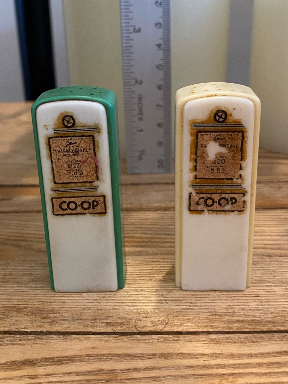 Vintage CO-OP Gas Pump Salt & Pepper Shakers Petroliana Plastic Advertising